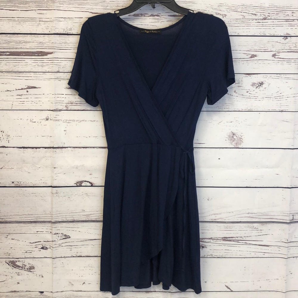 Rags II Riches navy blue‎ wrap tie front dress